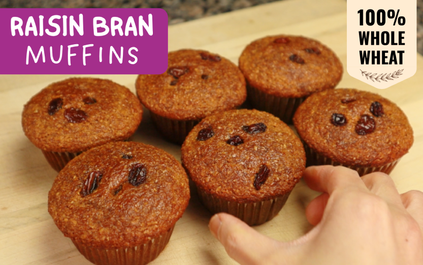 100% whole wheat raisin bran muffin recipe - soft, moist and fluffy