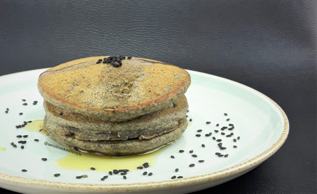 Side view of Catherine's Black Sesame Buckwheat Pancakes