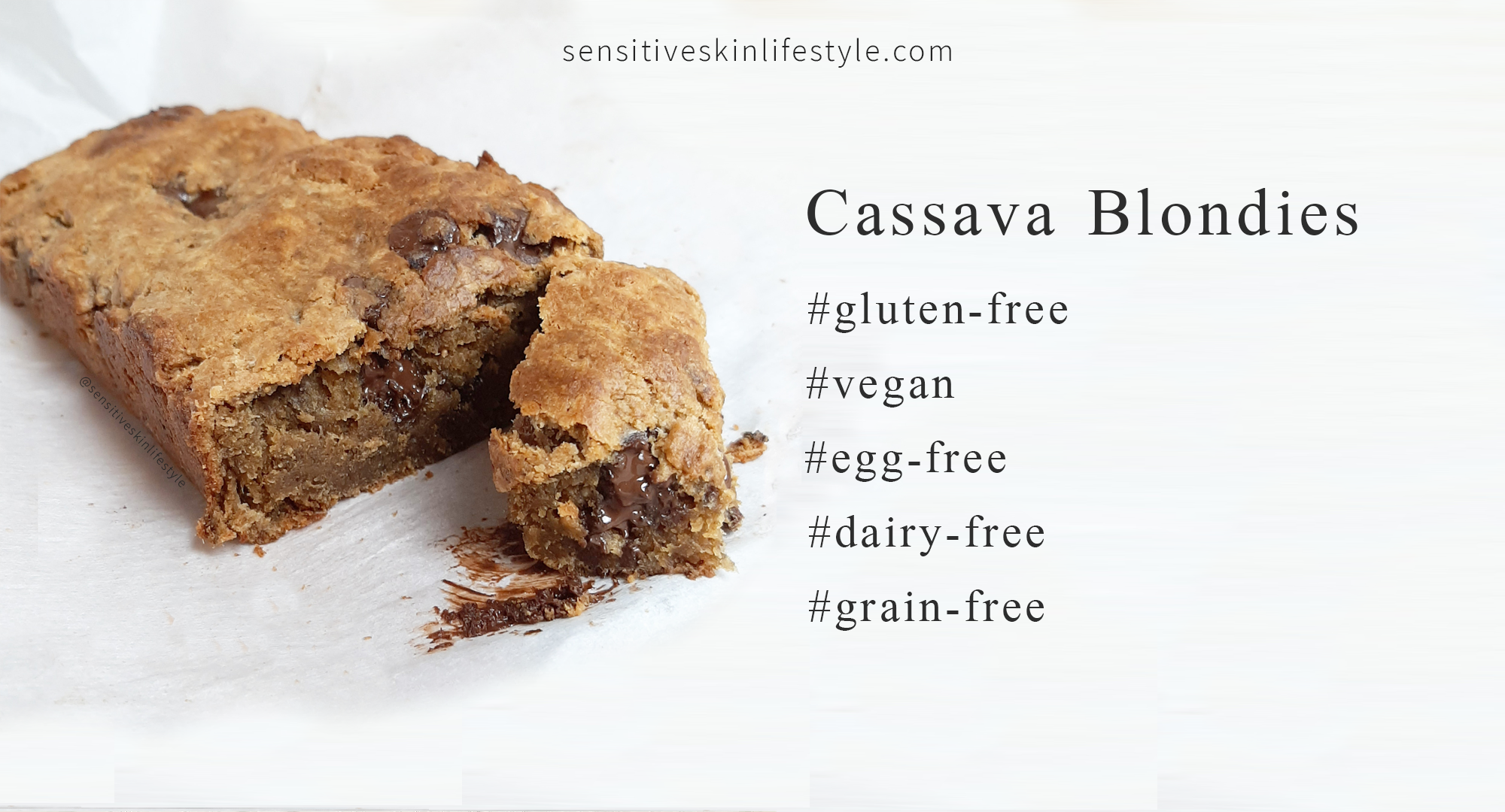 image of a gluten-free, egg-free, dairy-free, vegan cassava blondies