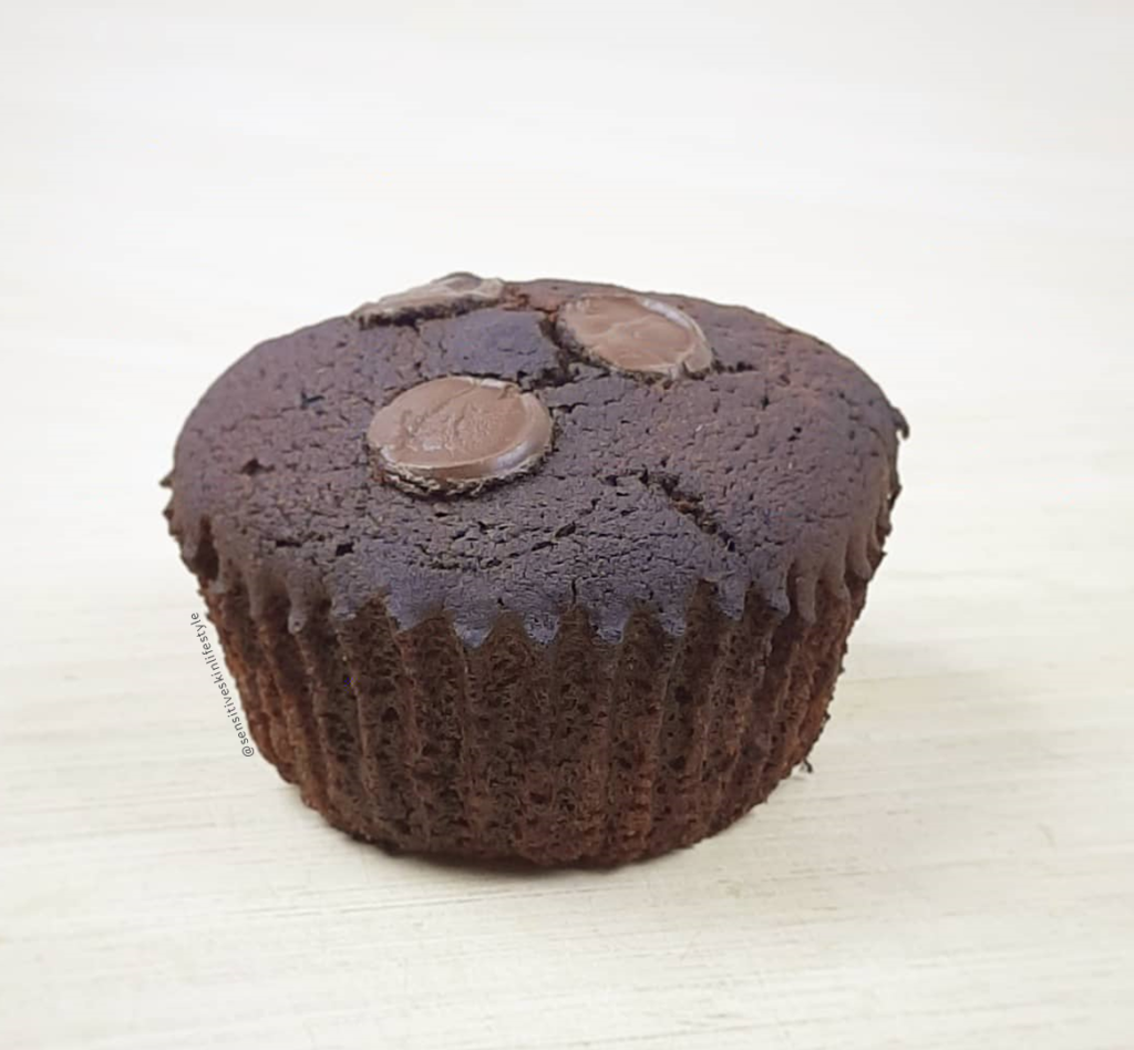 gluten free, dairy free, egg free and nut free chocolate cupcake made out of cassava flour