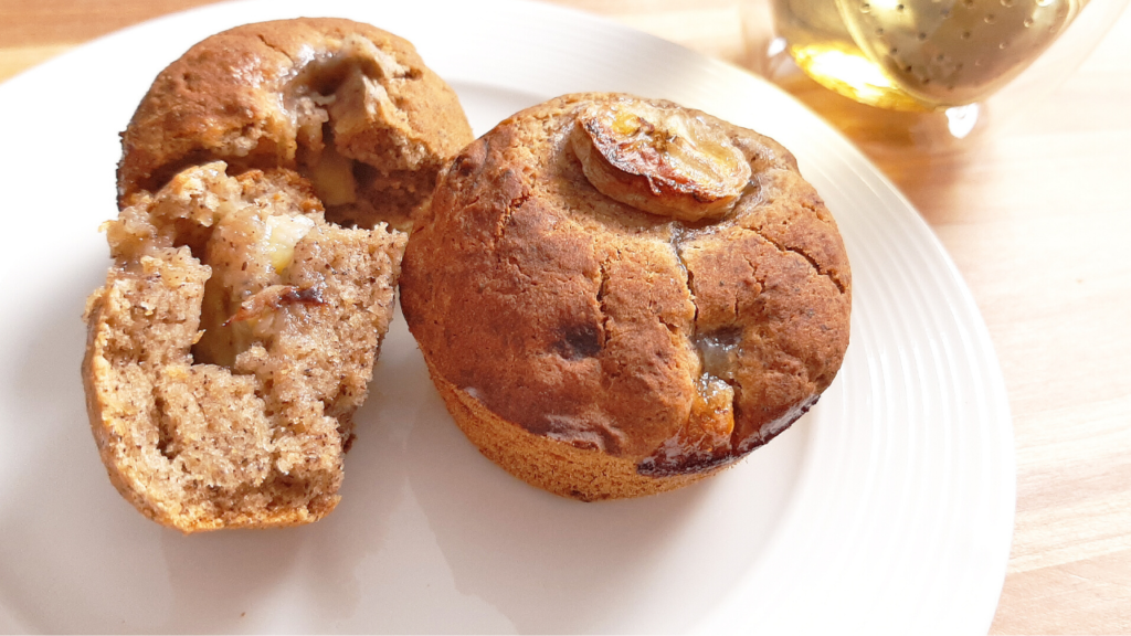 catherine's banana buckwheat muffin with a peppermint tea on the side