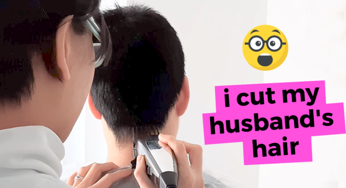 me cutting my husband's hair