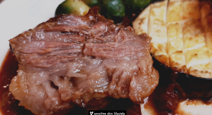 photo of juicy tender braised beef brisket, western style