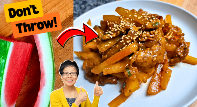 Delicious Chinese stir fry made from watermelon rinds